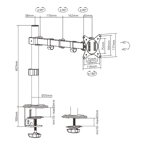 Accesorios - Genérica - Soporte brazo para monitor hasta 32